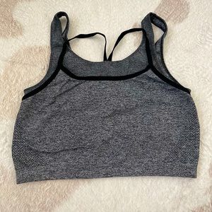 Fabletics Heather gray strappy two layer sports bra